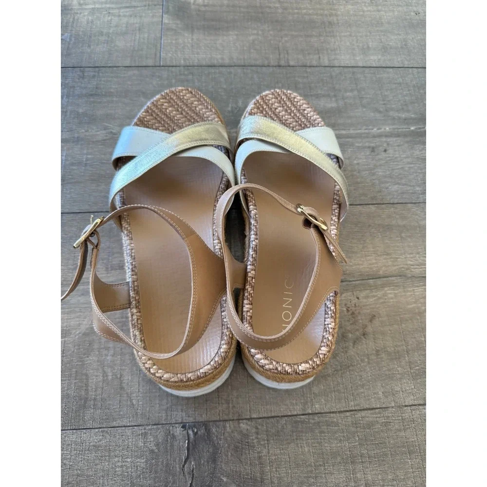Vionic Tan Gold Cream Leather Platform Sandal